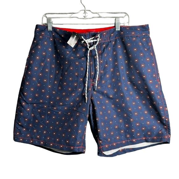 Express Men's Board Shorts L Trunks Swim Hybrid Red Blue Flowers Pockets NWT - Picture 1 of 12